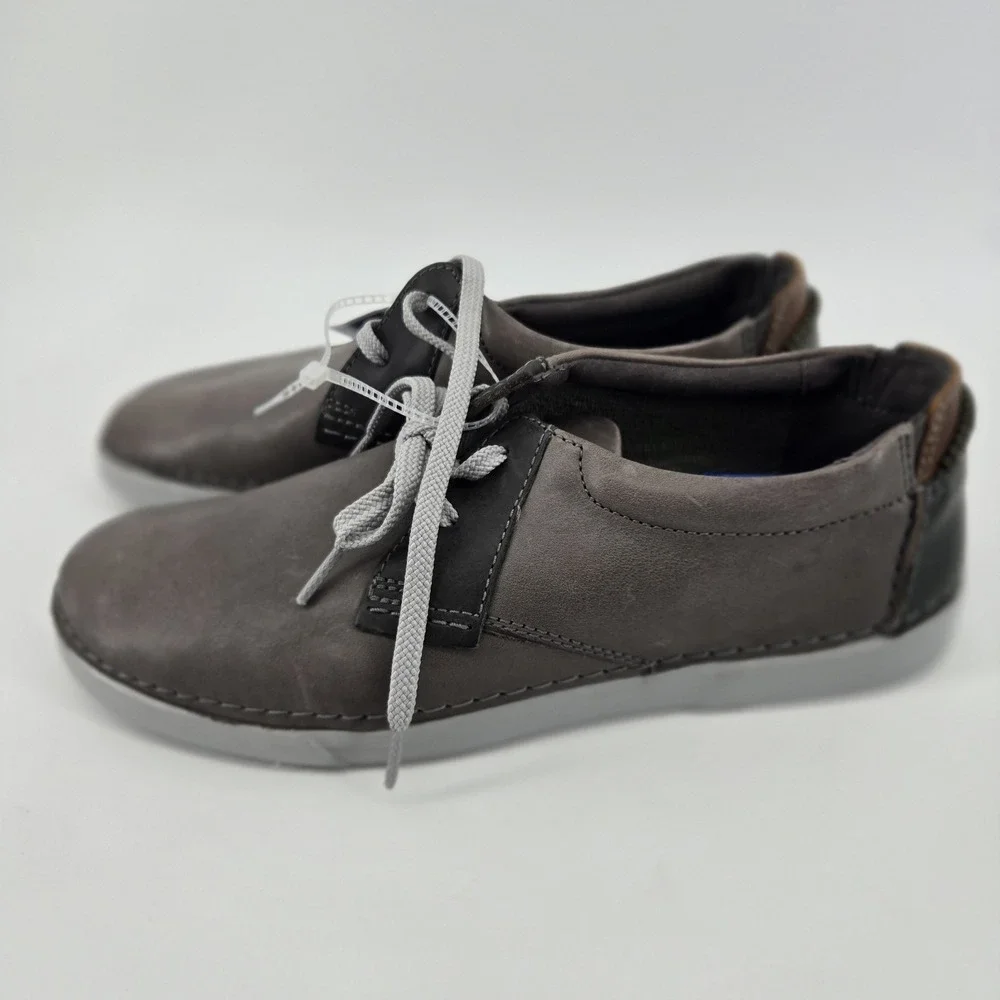 Clarks Gereld Men 10 Leather Lace Up Shoe Grey Low Top Formal Comfort Sneaker
